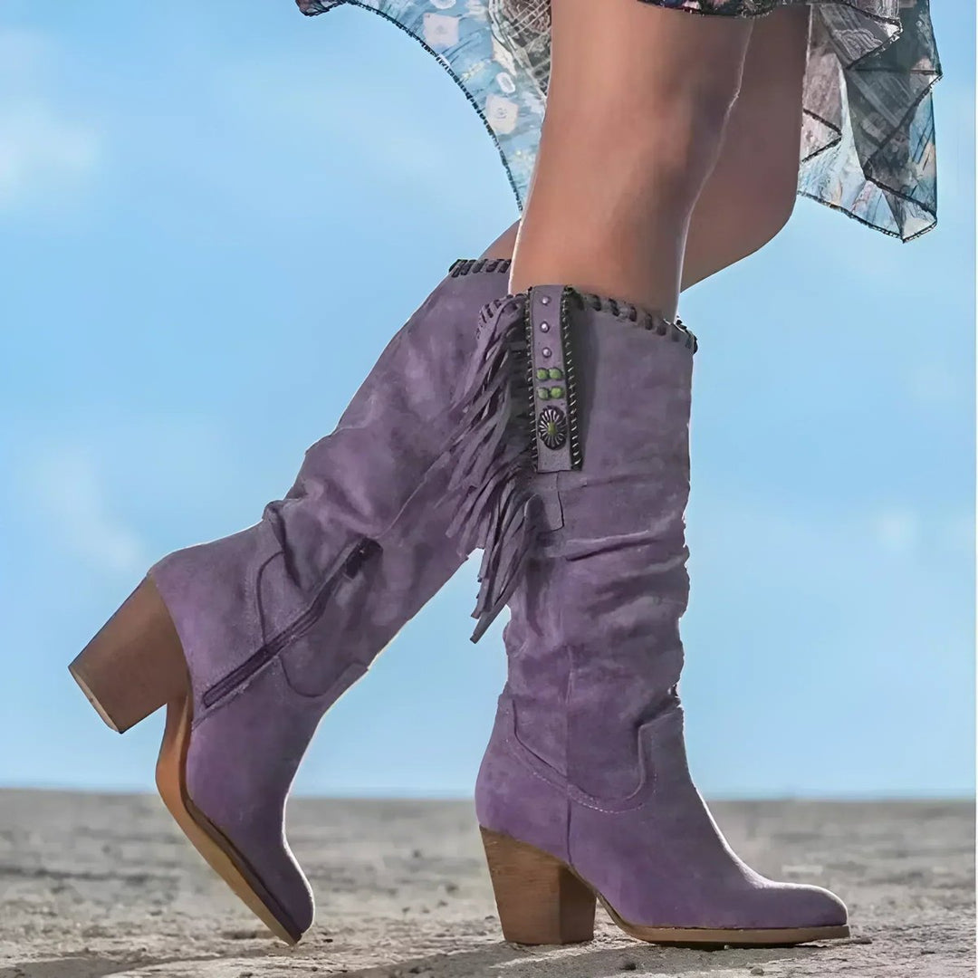 Luna | Women's Fringe Suede Slouchy Knee High Boots Western Cowboy
