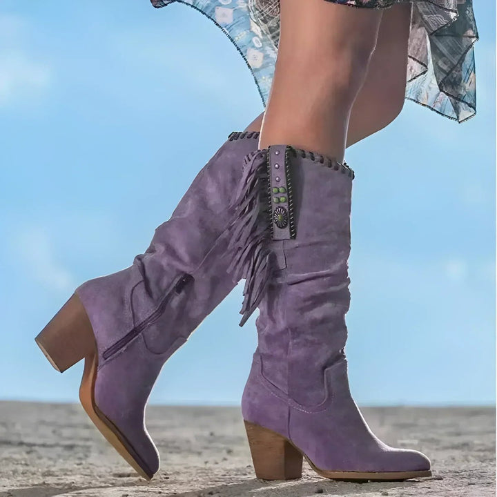 Luna | Women's Fringe Suede Slouchy Knee High Boots Western Cowboy