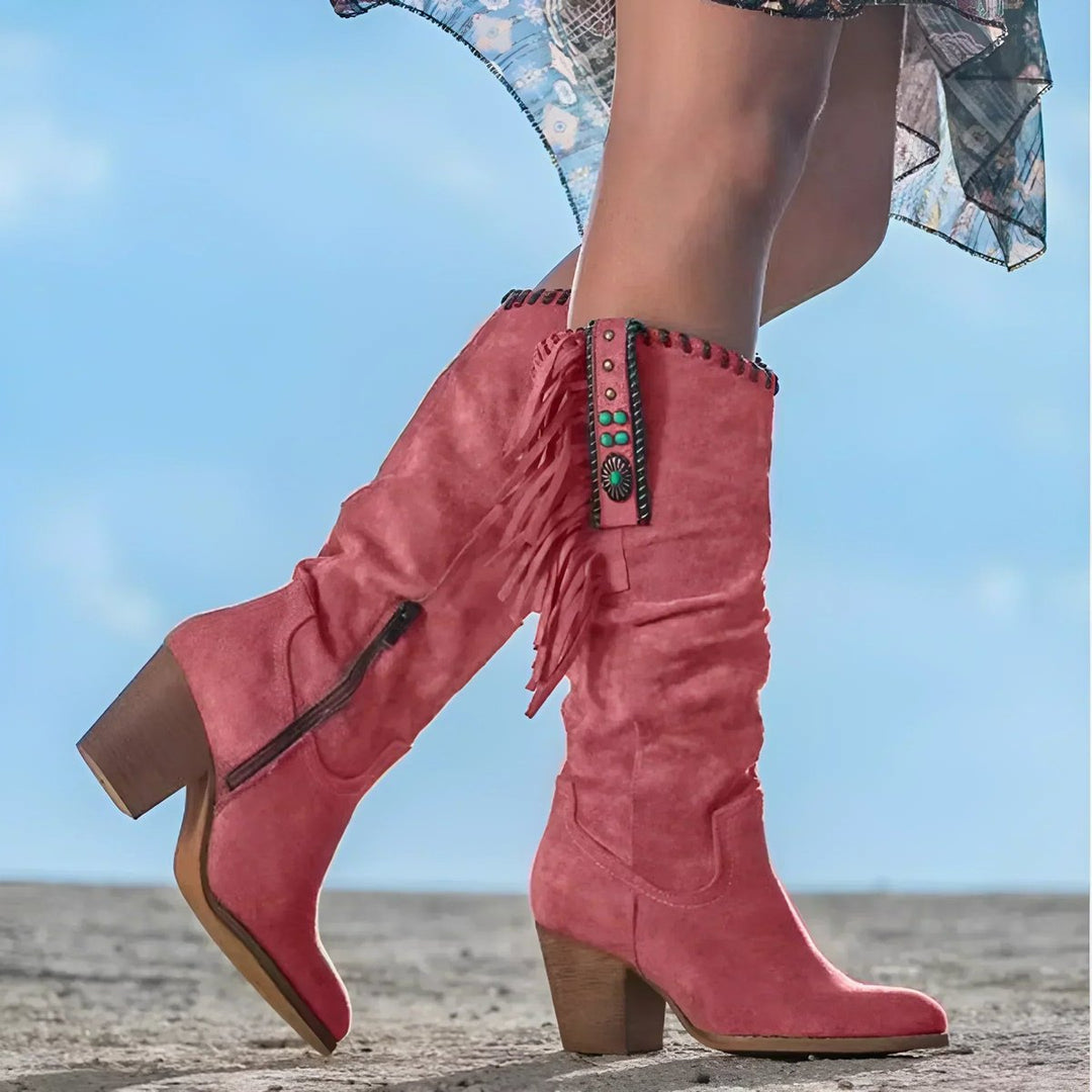 Luna | Women's Fringe Suede Slouchy Knee High Boots Western Cowboy