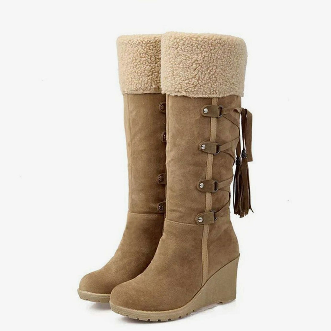 Nora | Women's Fur-Trimmed Wedge Heel Knee-High Winter Boots