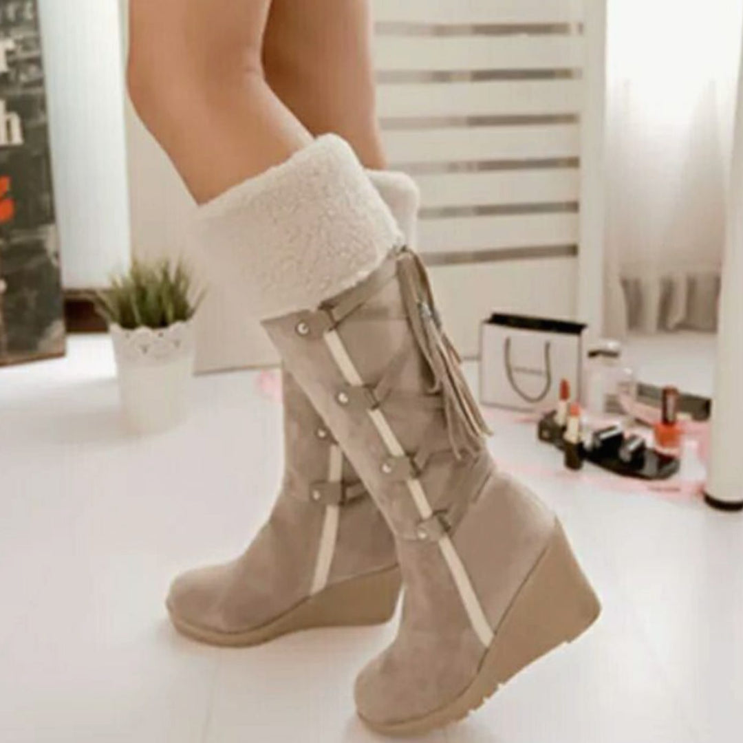 Nora | Women's Fur-Trimmed Wedge Heel Knee-High Winter Boots