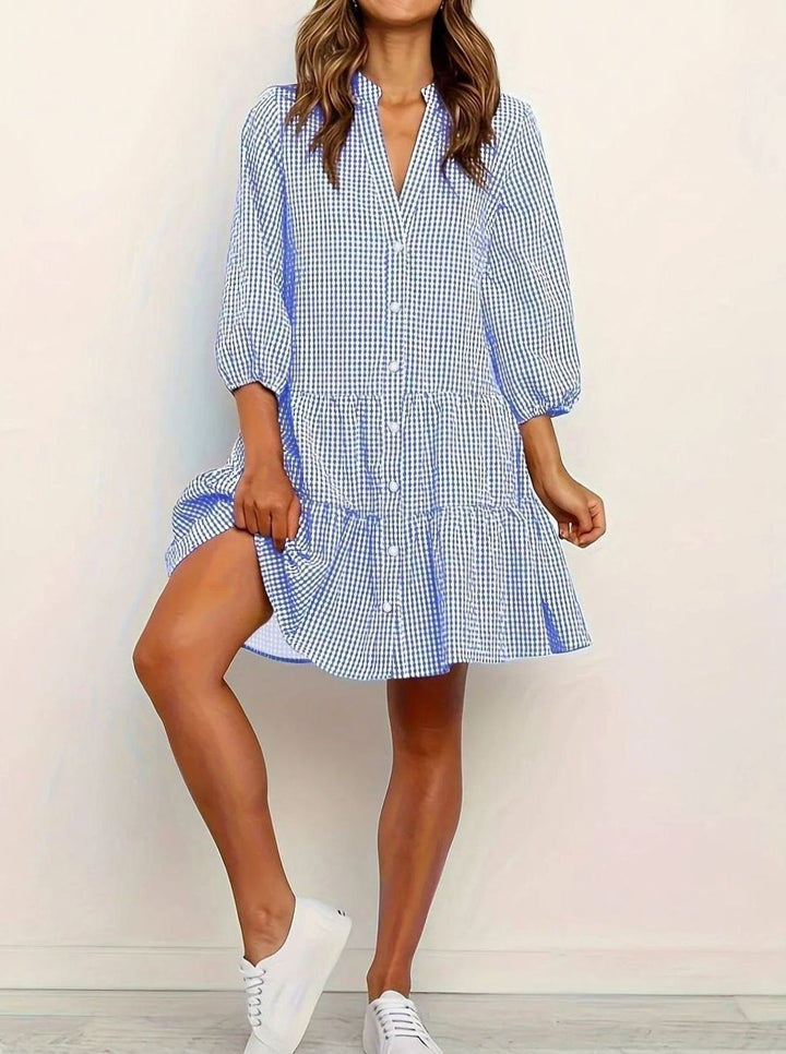Isabella | Women's Gingham Button-Front Ruffle Hem Mini Dress