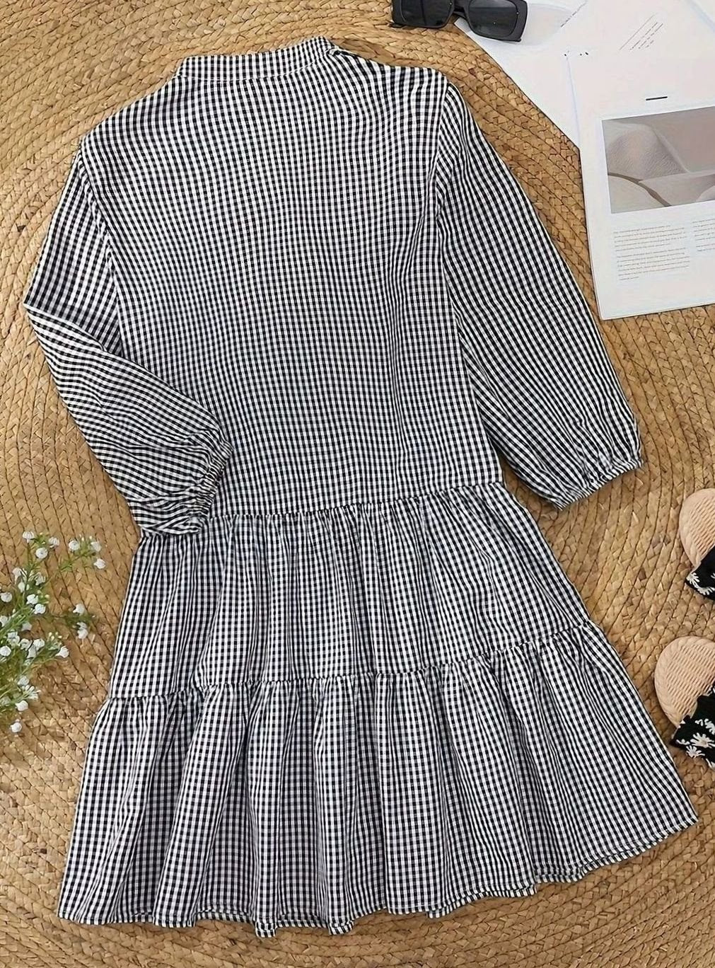 Isabella | Women's Gingham Button-Front Ruffle Hem Mini Dress