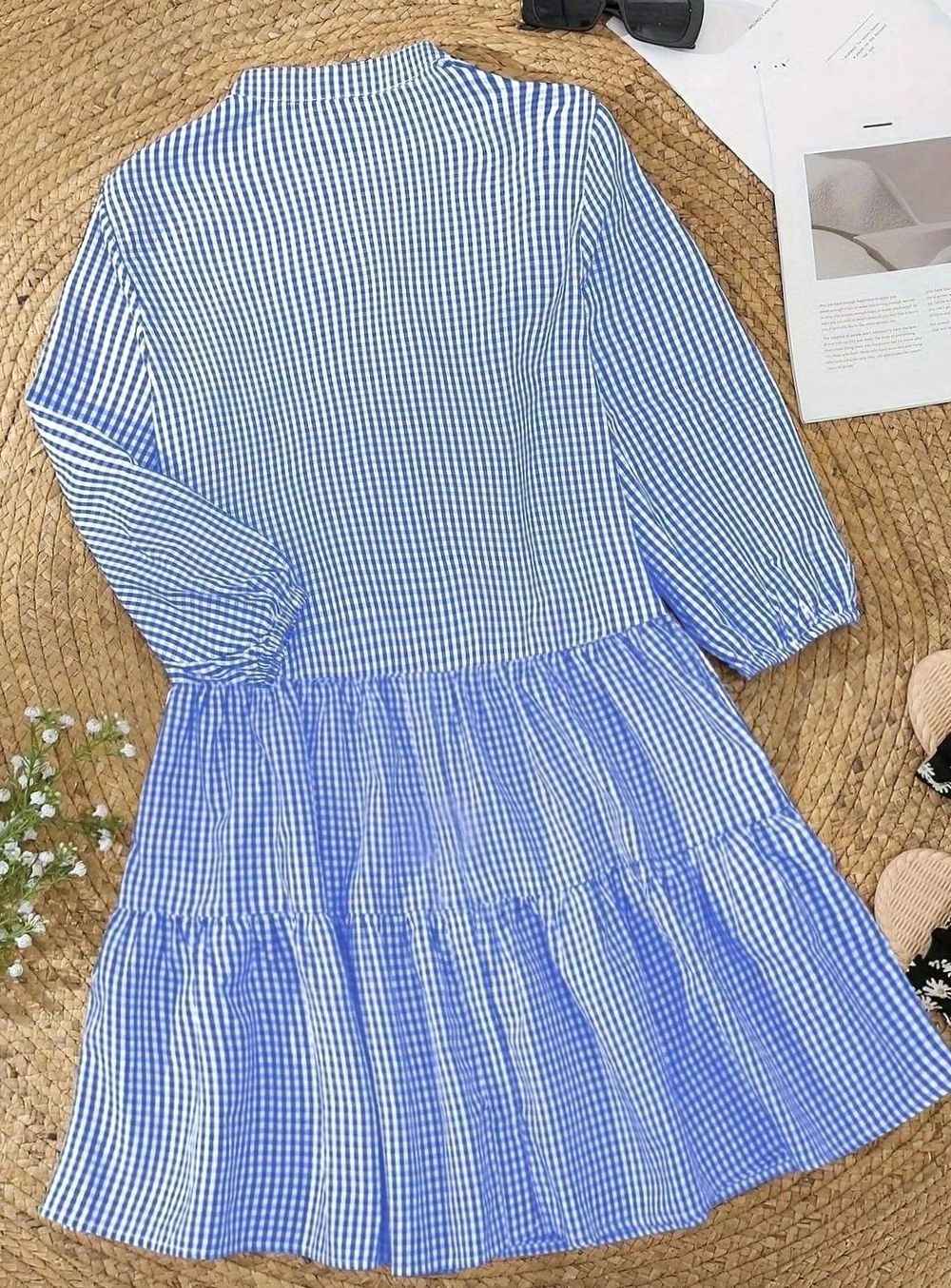 Isabella | Women's Gingham Button-Front Ruffle Hem Mini Dress