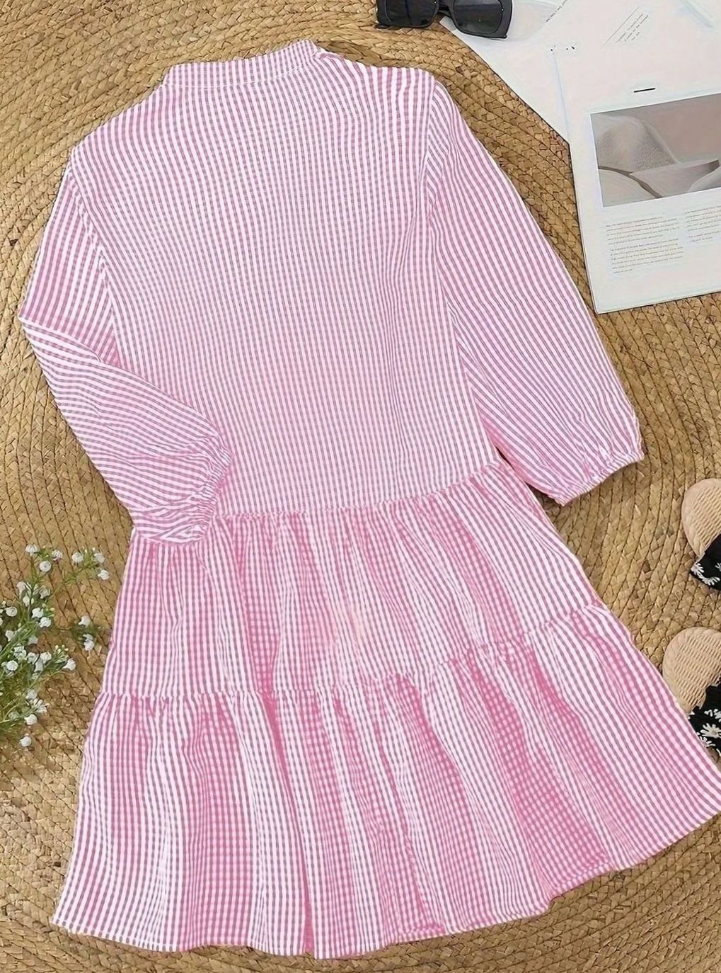 Isabella | Women's Gingham Button-Front Ruffle Hem Mini Dress