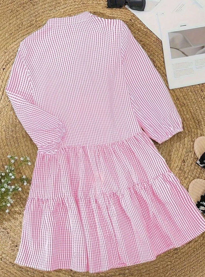 Isabella | Women's Gingham Button-Front Ruffle Hem Mini Dress