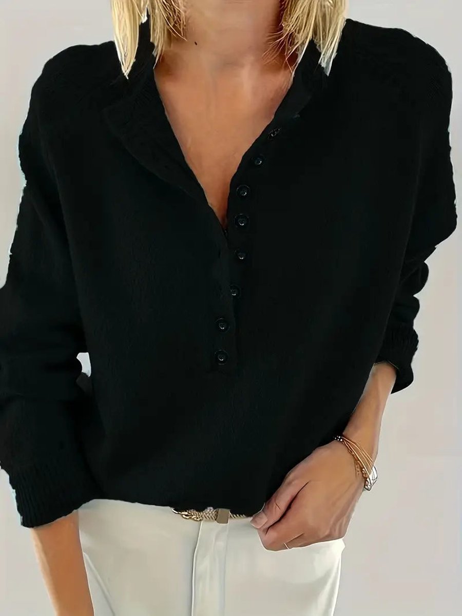 Sophia | Women's Half-Button V-Neck Pullover Knit Sweater