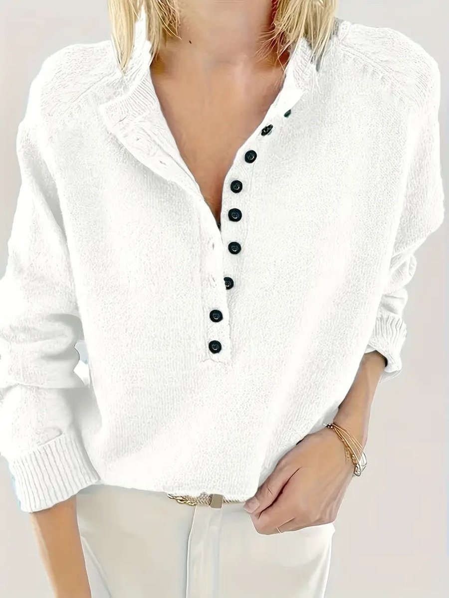 Sophia | Women's Half-Button V-Neck Pullover Knit Sweater