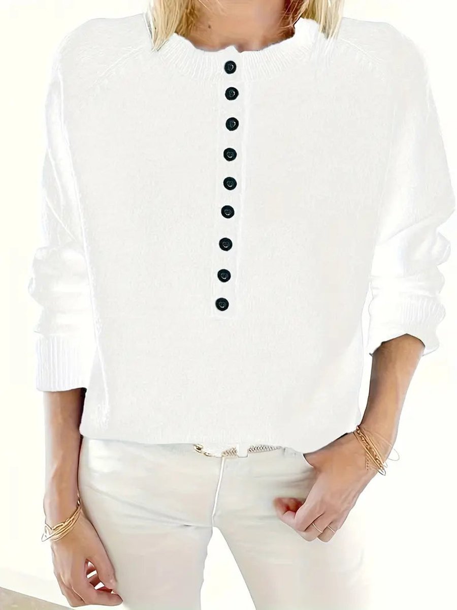 Sophia | Women's Half-Button V-Neck Pullover Knit Sweater