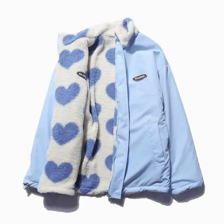 Zoey | Women's Heart-Print Sherpa Zip-Up Fleece Jacket