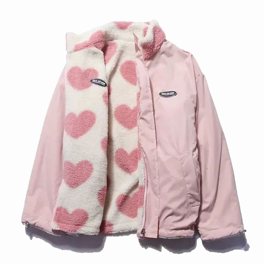 Zoey | Women's Heart-Print Sherpa Zip-Up Fleece Jacket