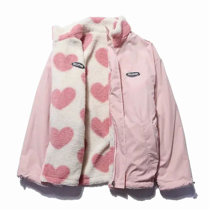 Zoey | Women's Heart-Print Sherpa Zip-Up Fleece Jacket
