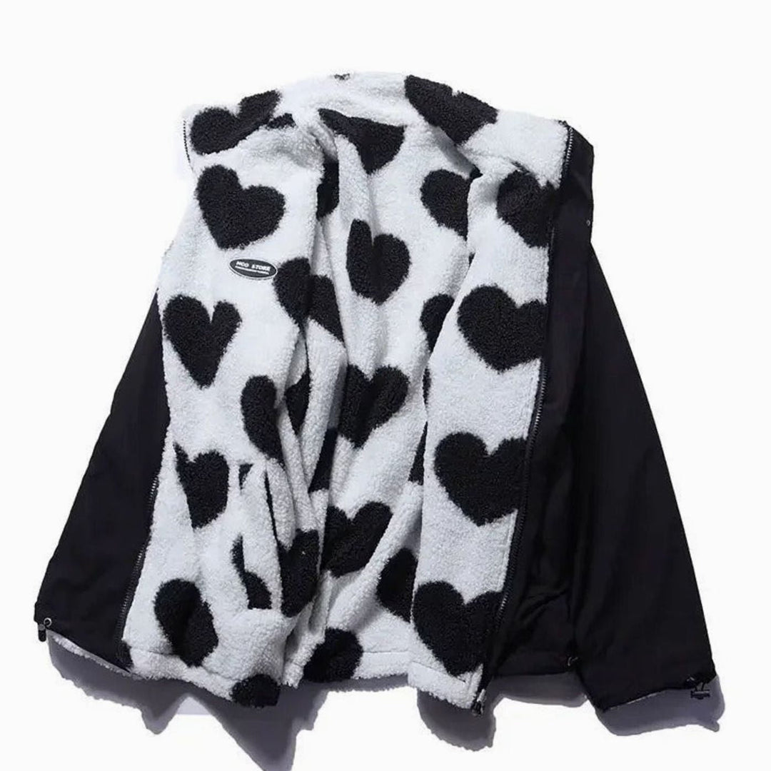 Zoey | Women's Heart-Print Sherpa Zip-Up Fleece Jacket