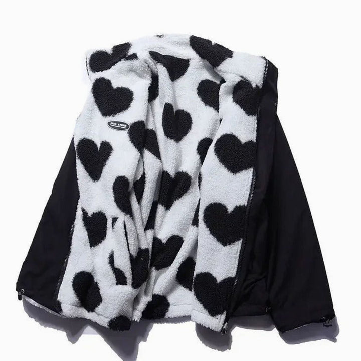 Zoey | Women's Heart-Print Sherpa Zip-Up Fleece Jacket