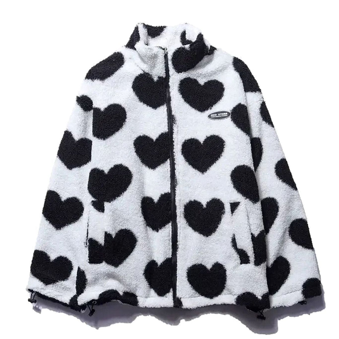 Zoey | Women's Heart-Print Sherpa Zip-Up Fleece Jacket