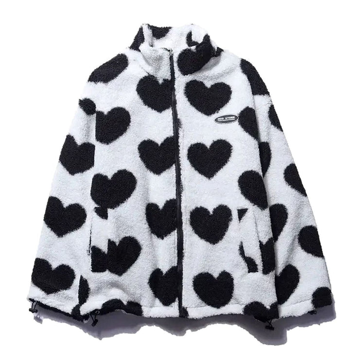 Zoey | Women's Heart-Print Sherpa Zip-Up Fleece Jacket