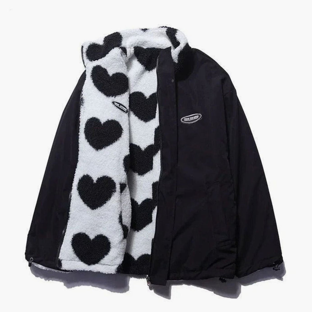 Zoey | Women's Heart-Print Sherpa Zip-Up Fleece Jacket
