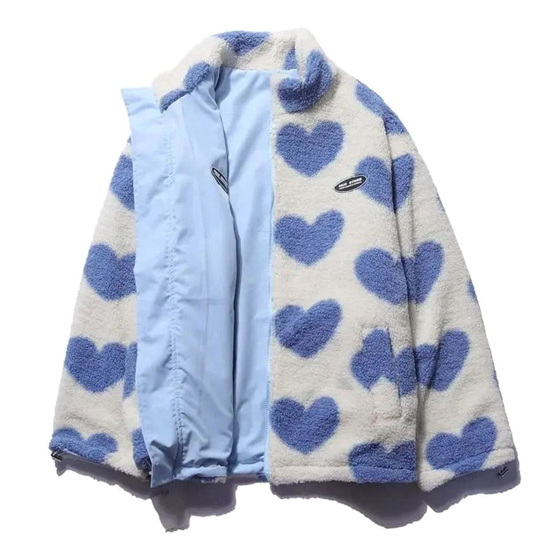 Zoey | Women's Heart-Print Sherpa Zip-Up Fleece Jacket