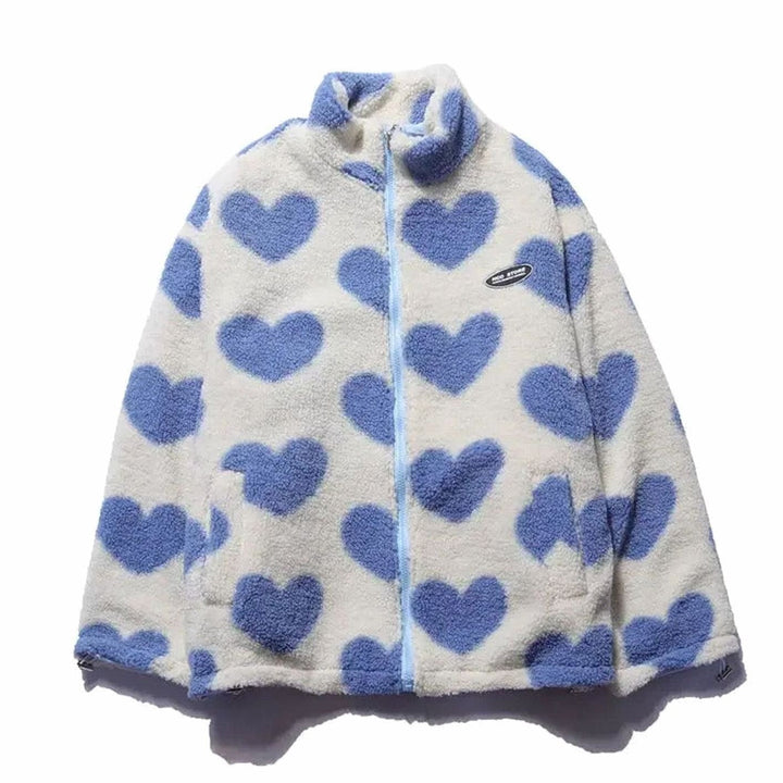 Zoey | Women's Heart-Print Sherpa Zip-Up Fleece Jacket
