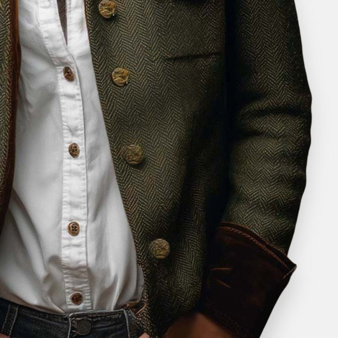 Mia | Women's Herringbone Tweed Utility Quilted Jacket Gold Buttons