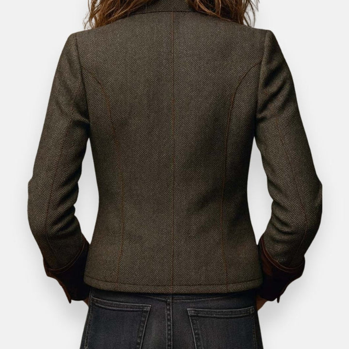 Mia | Women's Herringbone Tweed Utility Quilted Jacket Gold Buttons