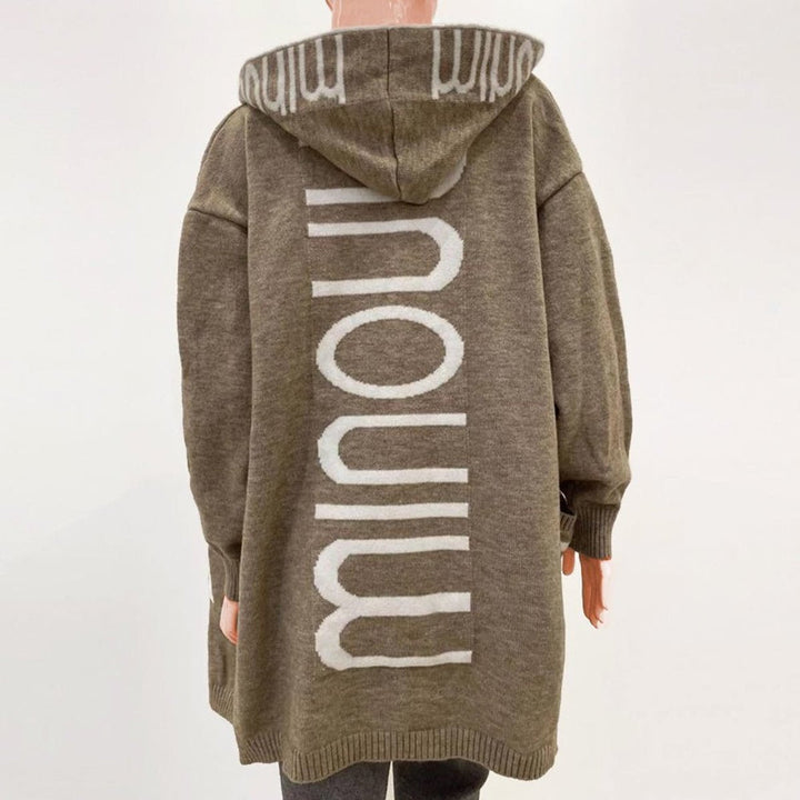Harper | Women's Hooded Knit Open-Front Quilted Jacket Letter-Print Cardigan