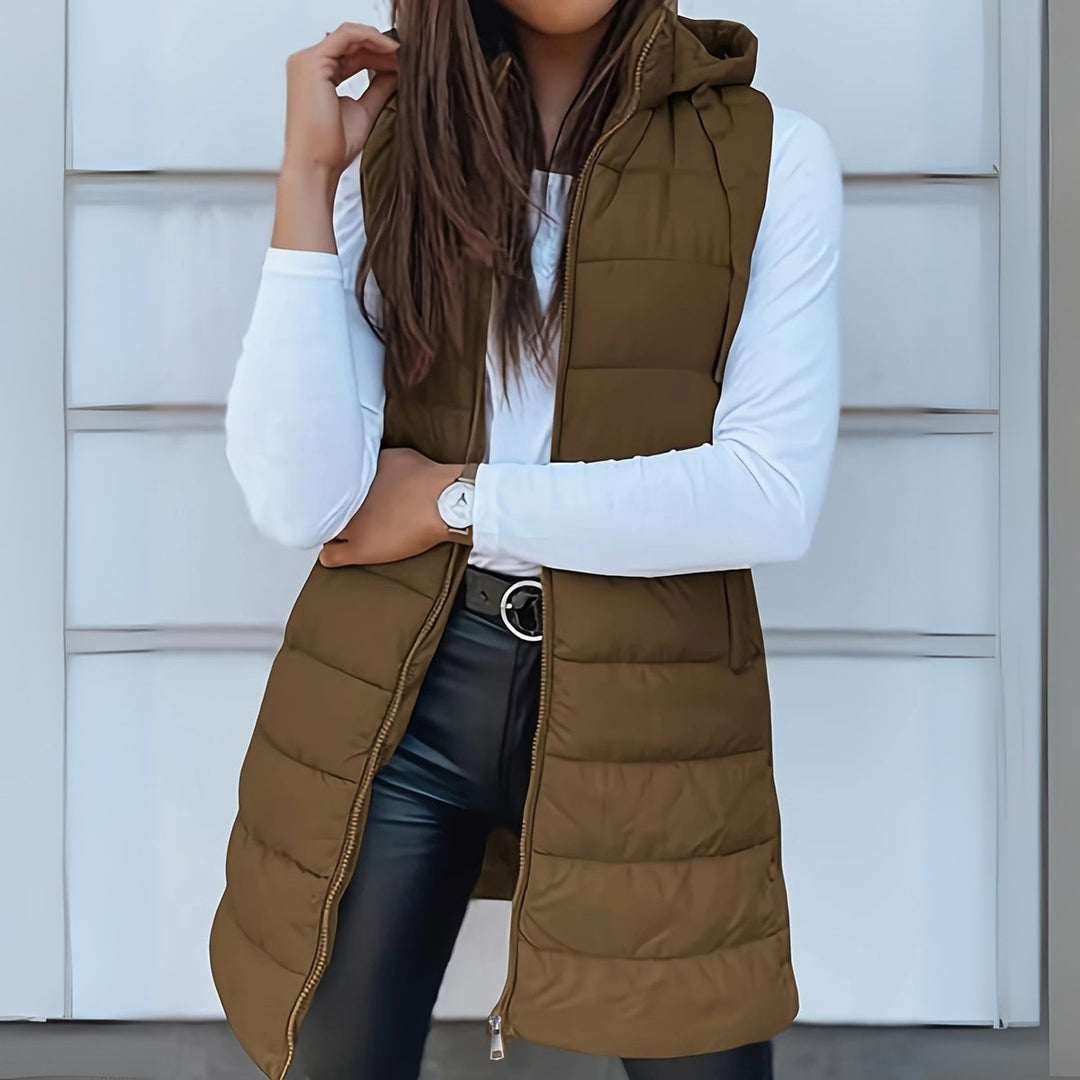 Luna | Women's Hooded Long Sleeveless Puffer Vest Lightweight Layering Gilet