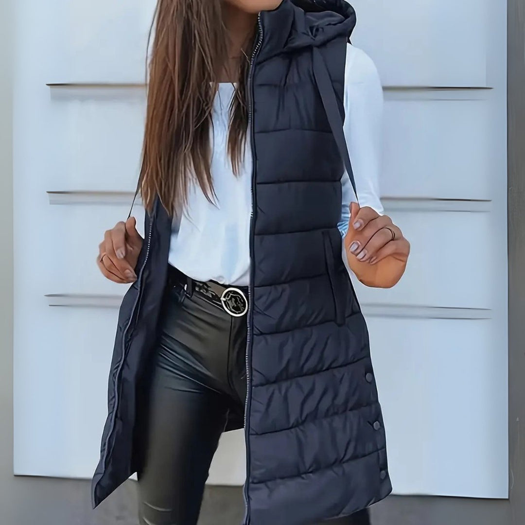 Luna | Women's Hooded Long Sleeveless Puffer Vest Lightweight Layering Gilet