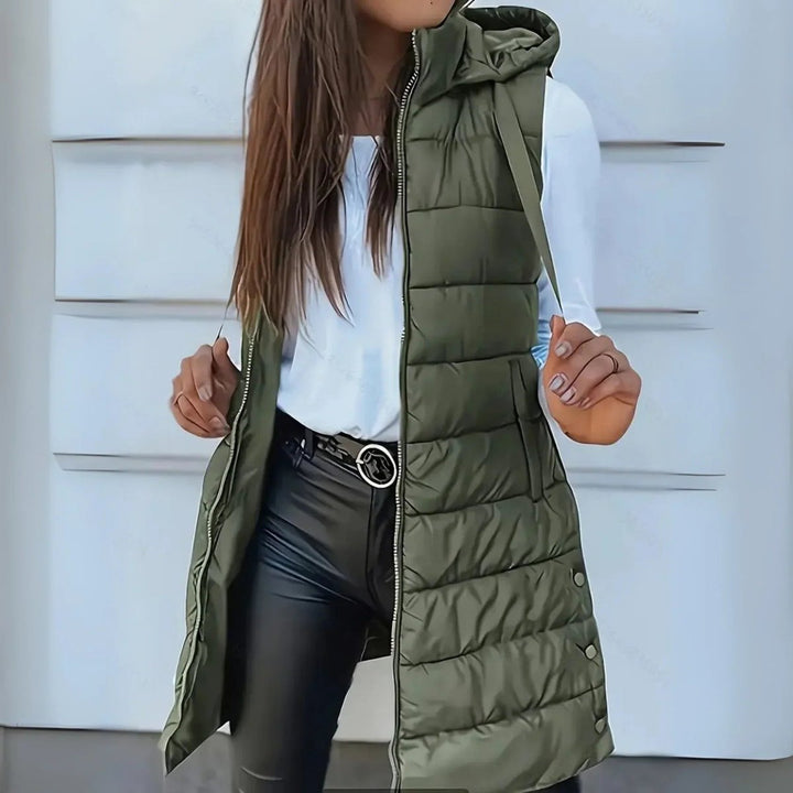 Luna | Women's Hooded Long Sleeveless Puffer Vest Lightweight Layering Gilet