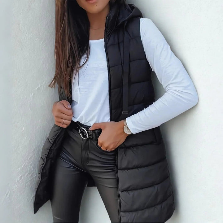 Luna | Women's Hooded Long Sleeveless Puffer Vest Lightweight Layering Gilet
