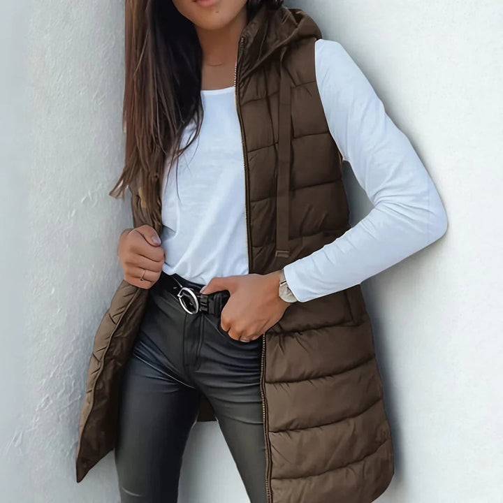 Luna | Women's Hooded Long Sleeveless Puffer Vest Lightweight Layering Gilet