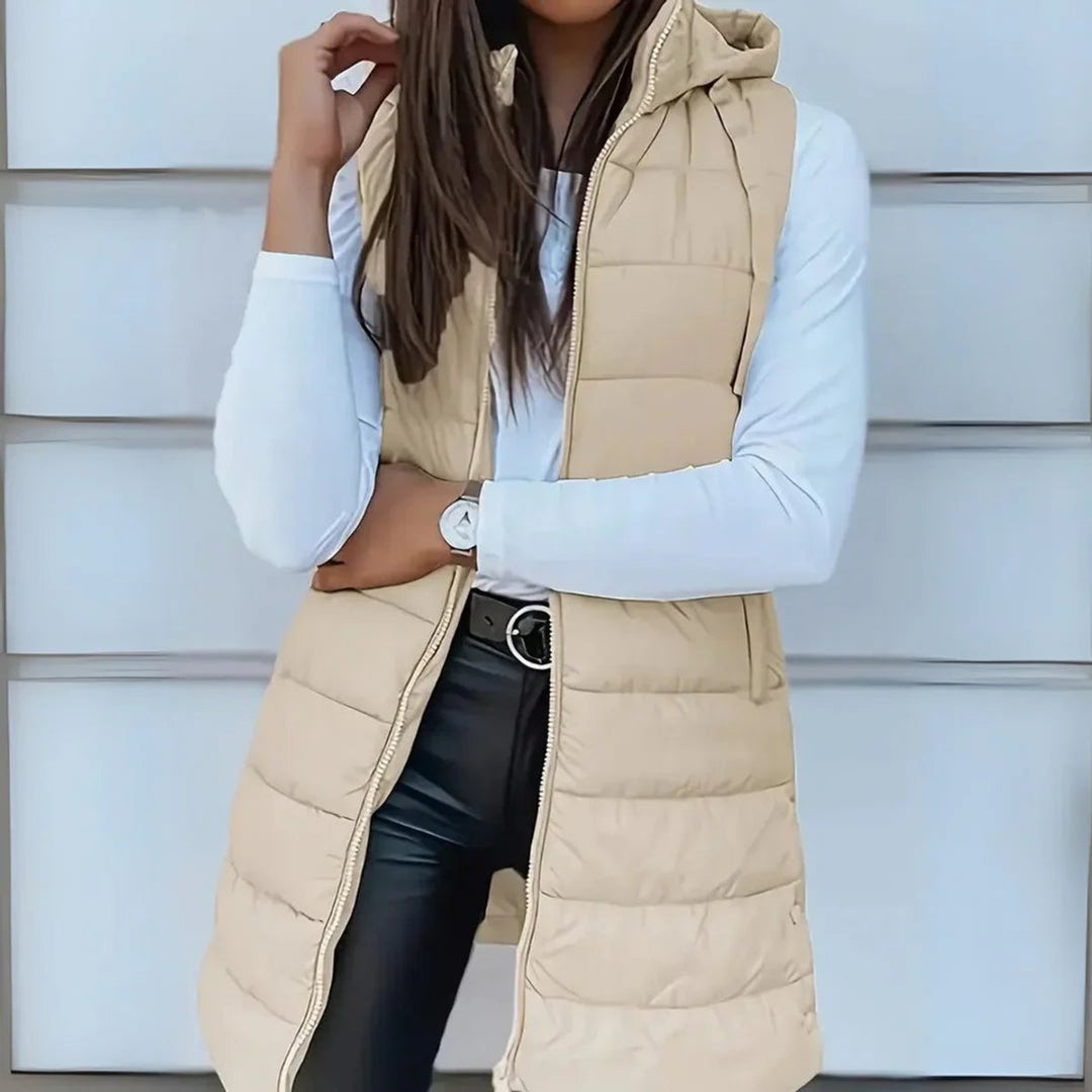 Luna | Women's Hooded Long Sleeveless Puffer Vest Lightweight Layering Gilet
