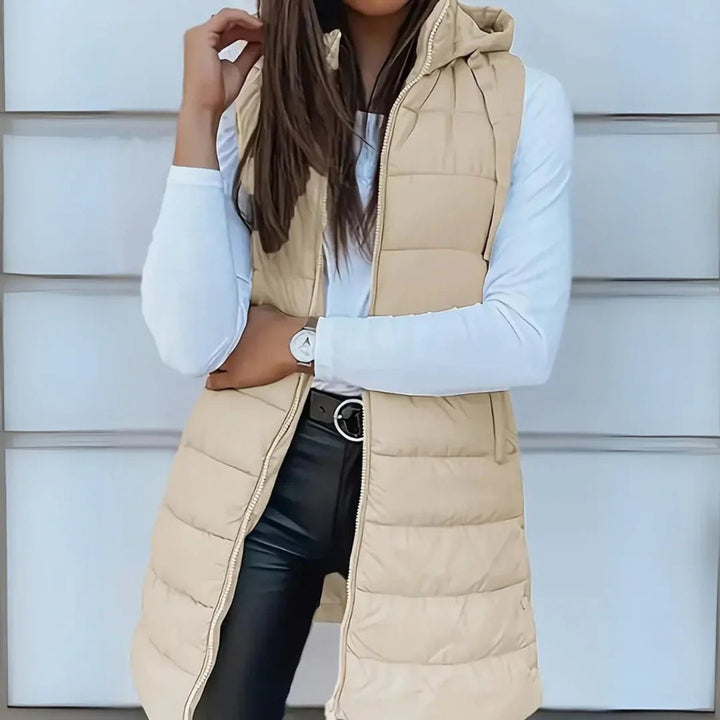 Luna | Women's Hooded Long Sleeveless Puffer Vest Lightweight Layering Gilet