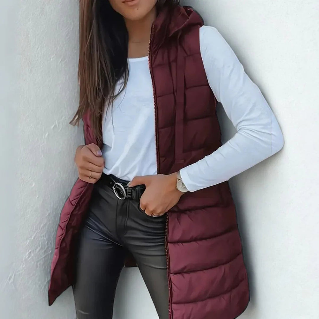 Luna | Women's Hooded Long Sleeveless Puffer Vest Lightweight Layering Gilet