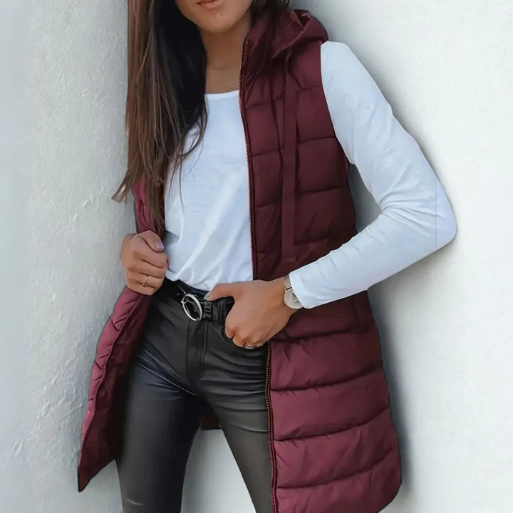 Luna | Women's Hooded Long Sleeveless Puffer Vest Lightweight Layering Gilet