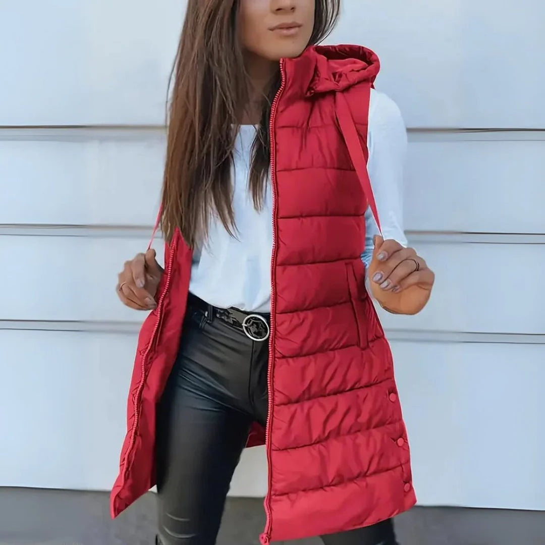 Luna | Women's Hooded Long Sleeveless Puffer Vest Lightweight Layering Gilet