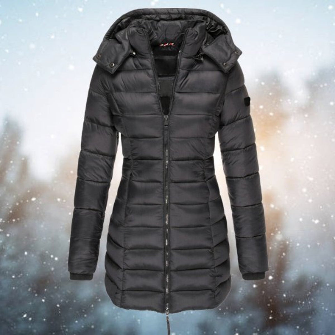 Camila | Women's Hooded Longline Quilted Jacket Zip-Up Puffer Coat