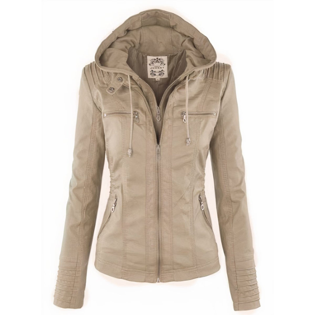 Riley | Women's Hooded Removable-Hood Faux Leather Moto Jacket