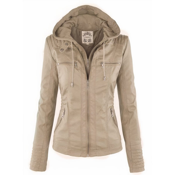 Riley | Women's Hooded Removable-Hood Faux Leather Moto Jacket