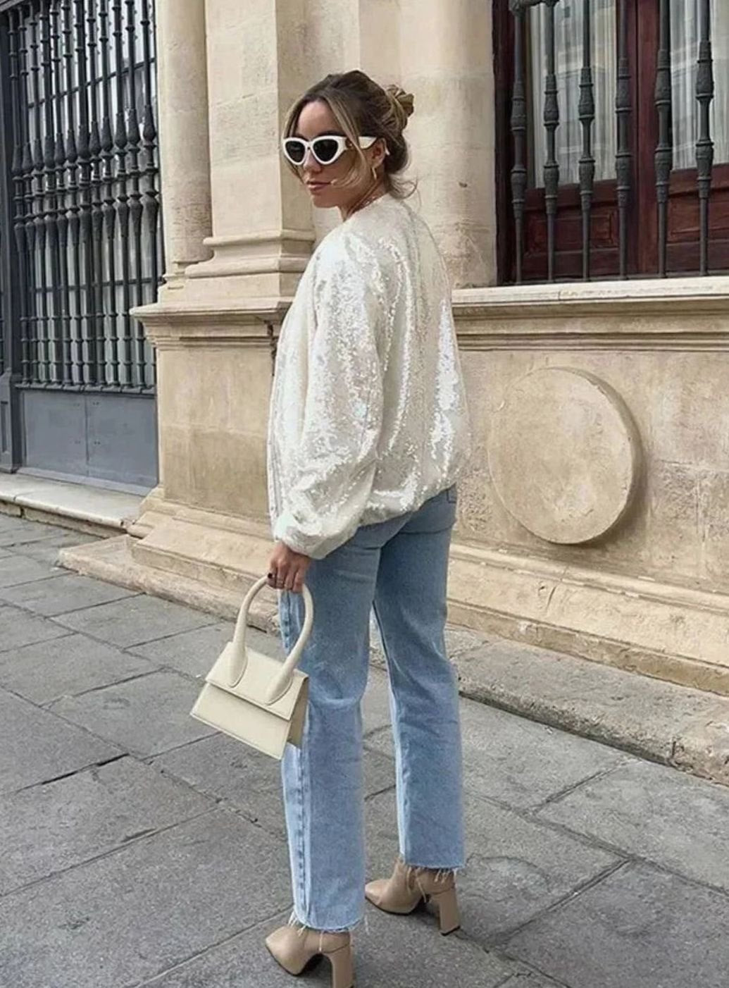 Charlotte | Women's Iridescent Sequin Zip-Up Light Bomber Jacket