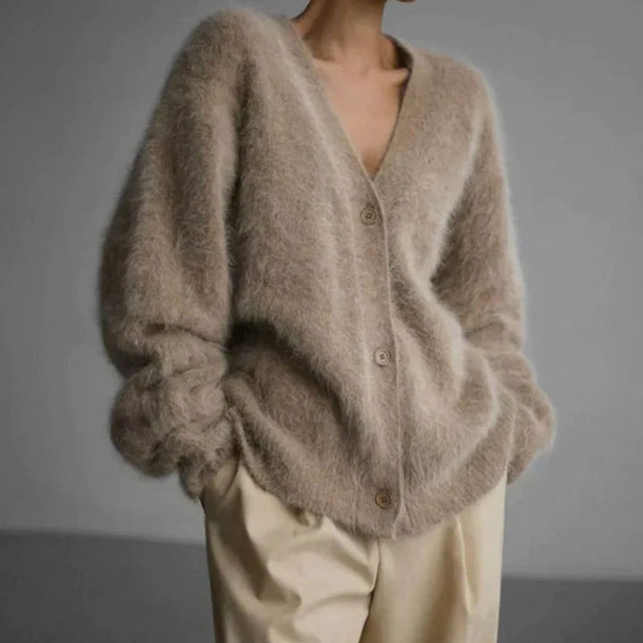 Isabella | Women's Jumper Fluffy V-Neck Button-Front Oversized Cardigan