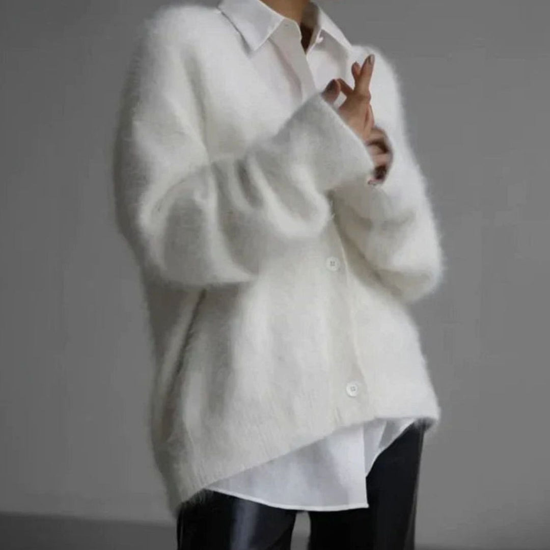 Isabella | Women's Jumper Fluffy V-Neck Button-Front Oversized Cardigan