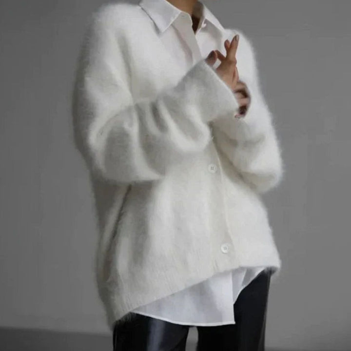 Isabella | Women's Jumper Fluffy V-Neck Button-Front Oversized Cardigan