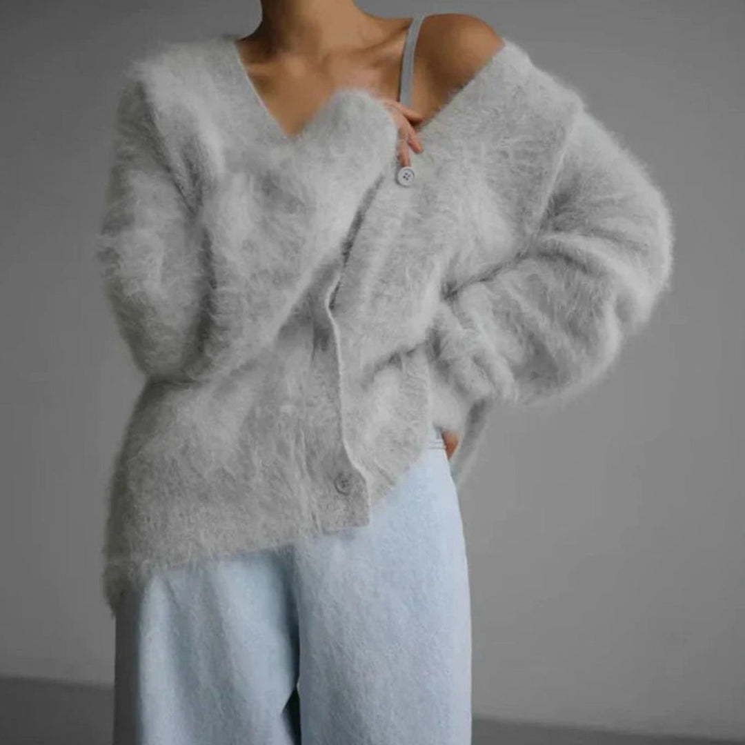 Isabella | Women's Jumper Fluffy V-Neck Button-Front Oversized Cardigan