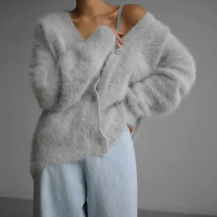 Isabella | Women's Jumper Fluffy V-Neck Button-Front Oversized Cardigan