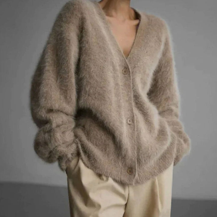 Isabella | Women's Jumper Fluffy V-Neck Button-Front Oversized Cardigan