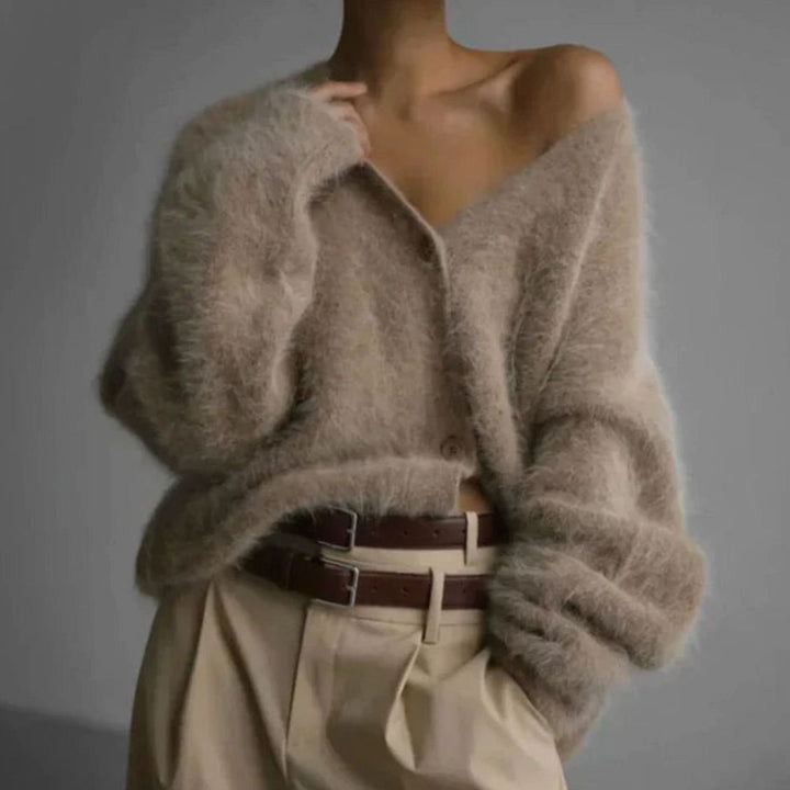 Isabella | Women's Jumper Fluffy V-Neck Button-Front Oversized Cardigan