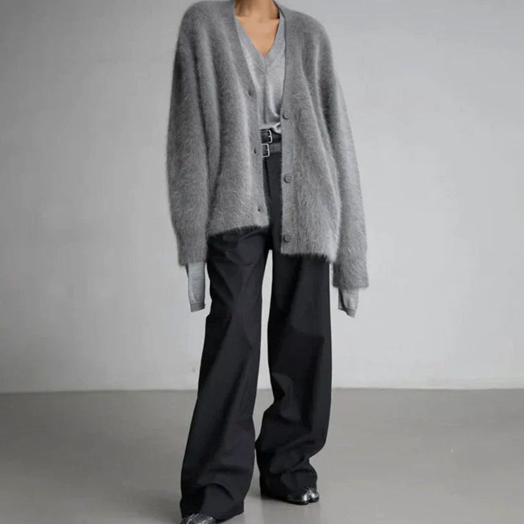 Isabella | Women's Jumper Fluffy V-Neck Button-Front Oversized Cardigan