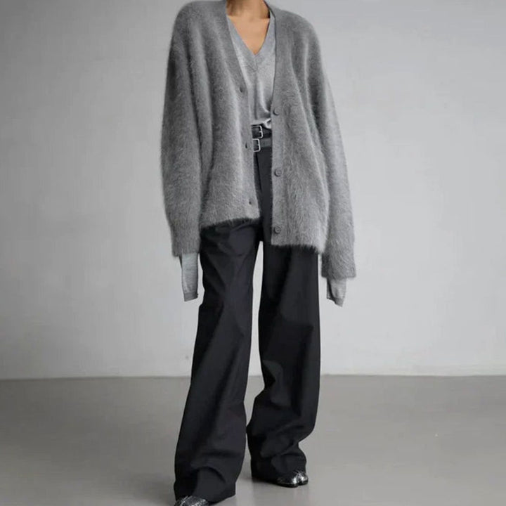 Isabella | Women's Jumper Fluffy V-Neck Button-Front Oversized Cardigan
