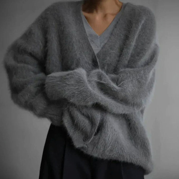 Isabella | Women's Jumper Fluffy V-Neck Button-Front Oversized Cardigan